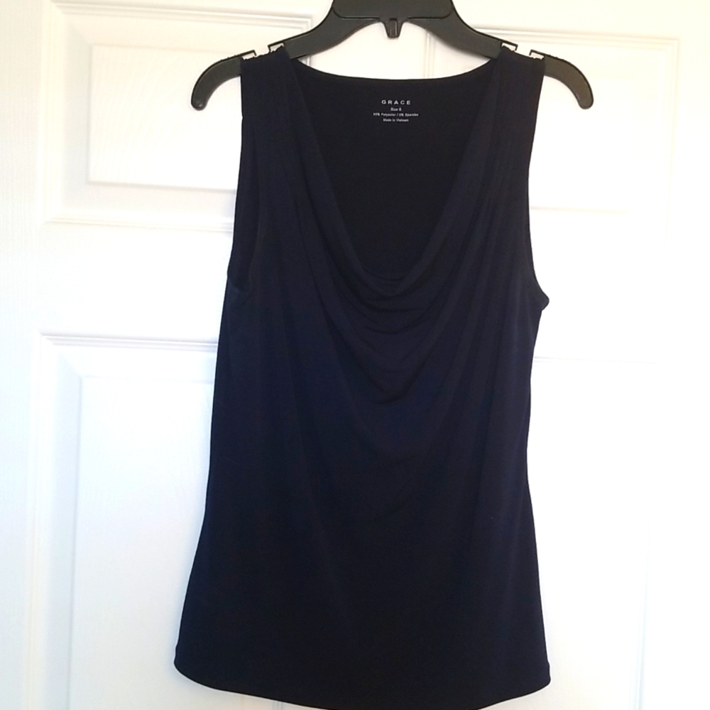 Grace navy blue women's scoop neck top size small